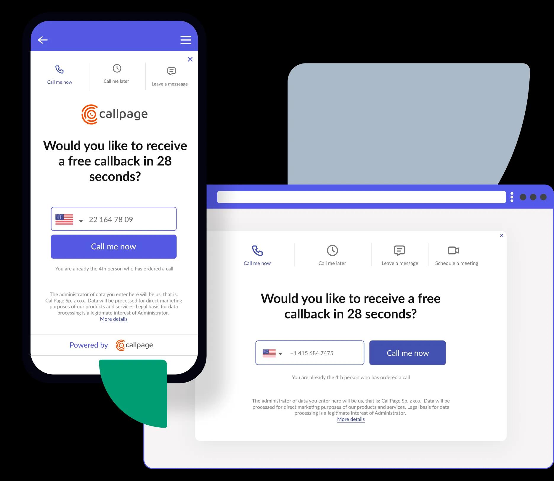 CallPage click-to-call widget on desktop and mobile